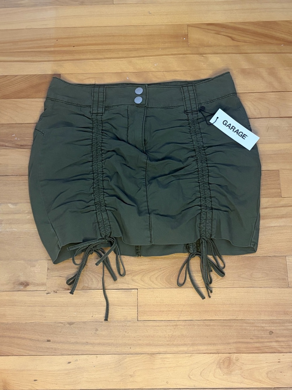 Garage Olive Utility Snap-Front Mini Skirt